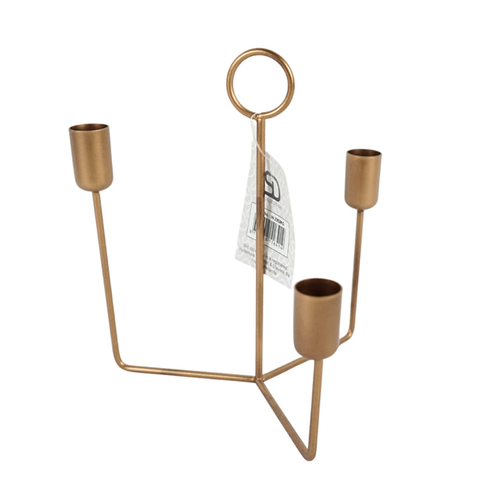 CANDLE HOLDER THREE METAL GOLD DECOR  21 CM