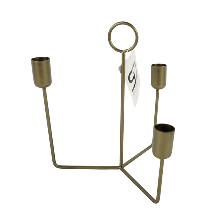 CANDLE HOLDER THREE METAL GOLD DECOR  21 CM