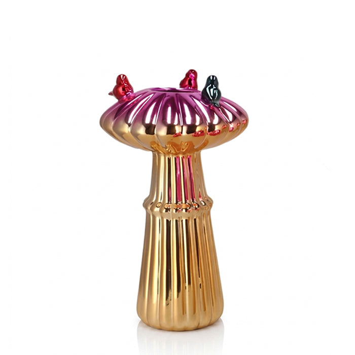 VASE NL BIRD MUSHROOM FUCHSIA 27 CM