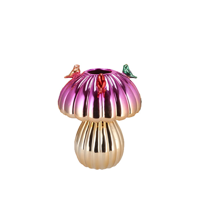 VASE NL BIRD MUSHROOM RED 20 CM