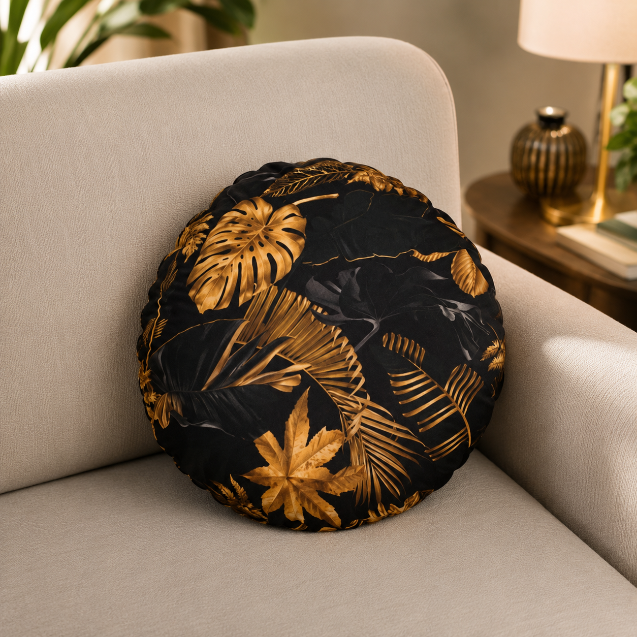 CUSHION COVER ROUND 43 CM SUEDE FABRIC ONE SIDE PRINTED