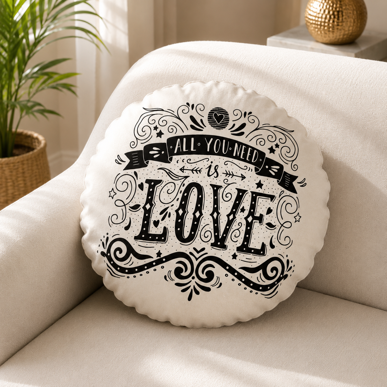 CUSHION COVER ROUND 43 CM SUEDE FABRIC ONE SIDE PRINTED