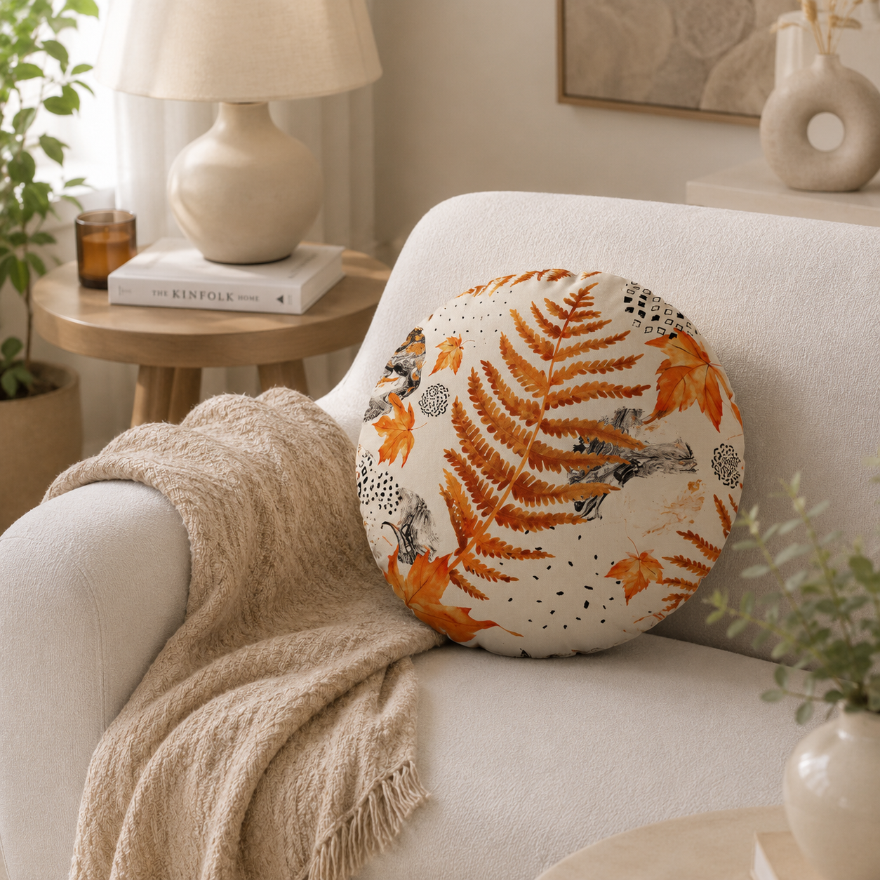 CUSHION COVER ROUND 43 CM SUEDE FABRIC ONE SIDE PRINTED