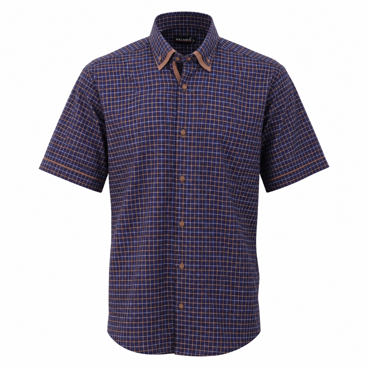 PALMEN SHIRT  NAVY AND BROWN SHORT SLEEVE
