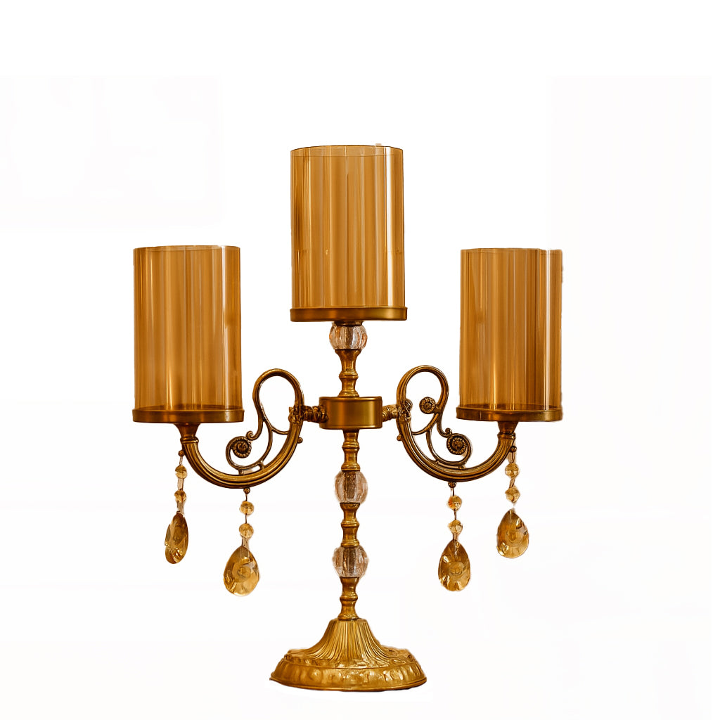 CANDLE HOLDER TRIPLE GLASS GOLD SIRINLER