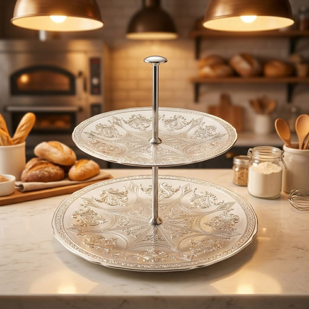 TWO TIER CAKE STAND WHITE GOLD 22x29 CM KERVAN SYON DESIGN