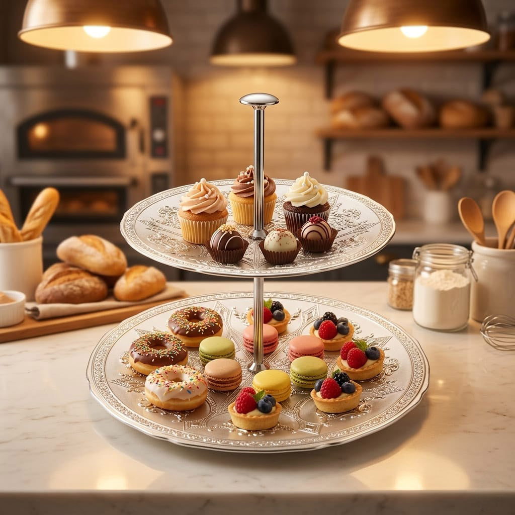 TWO TIER CAKE STAND WHITE GOLD 22x29 CM KERVAN SYON DESIGN
