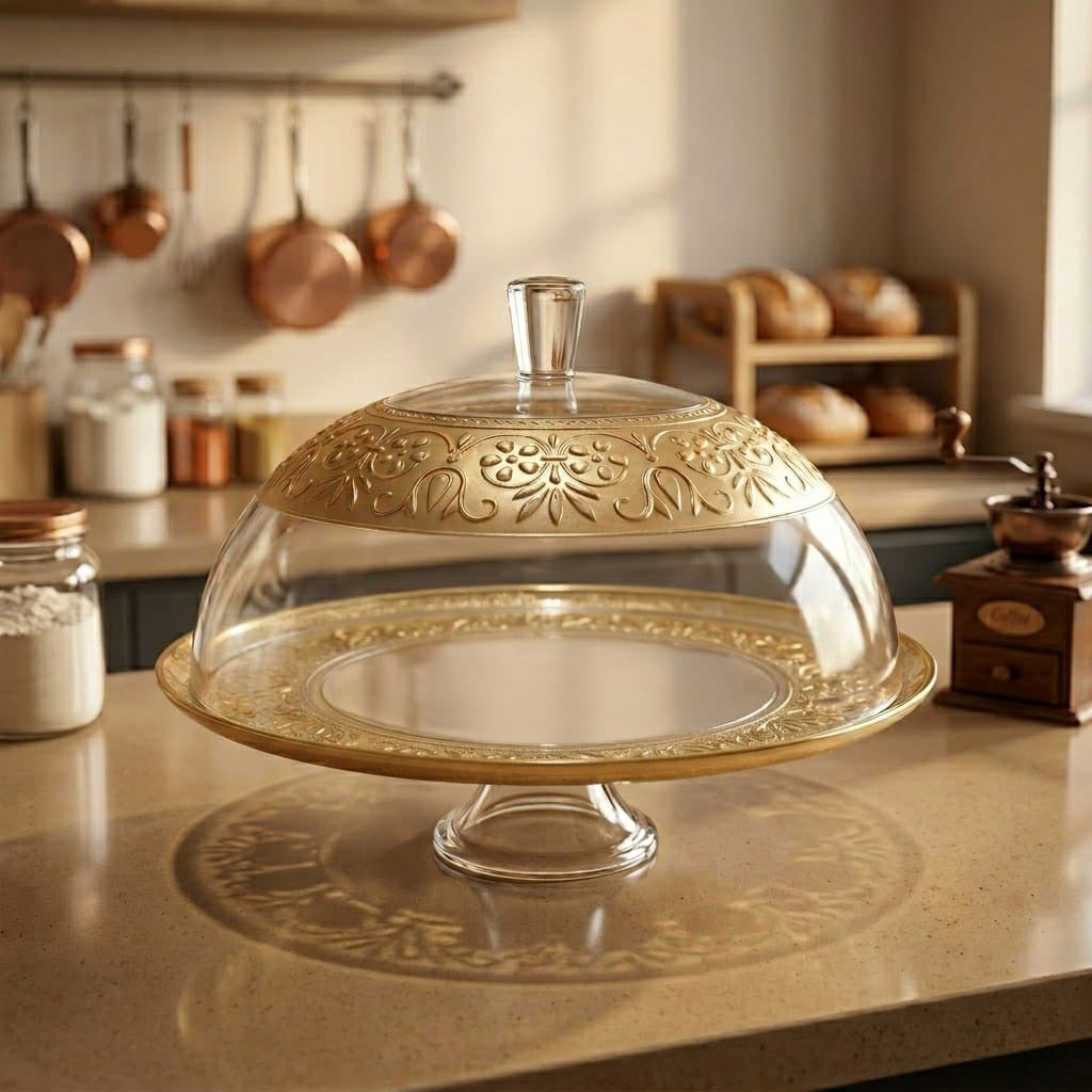 CAKE STAND AND GLASS COVER 32 CM BROWN SIGMA DESIGN