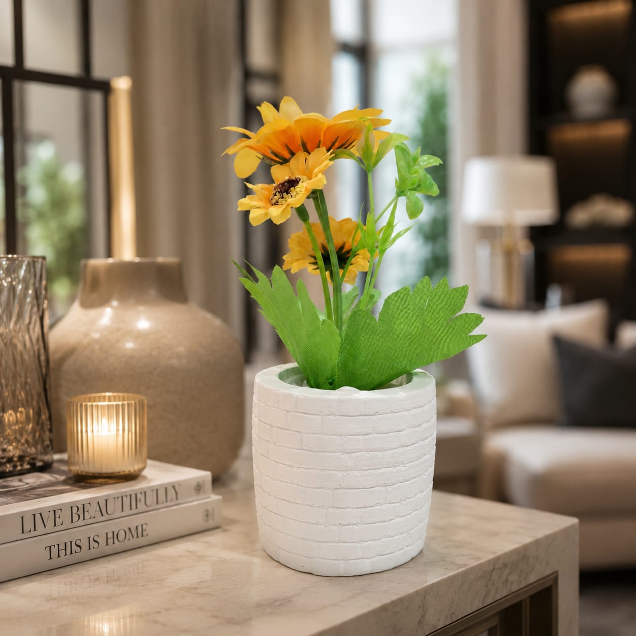 ARTIFICIAL FLOWER WITH STONE POT SMALL SIZE