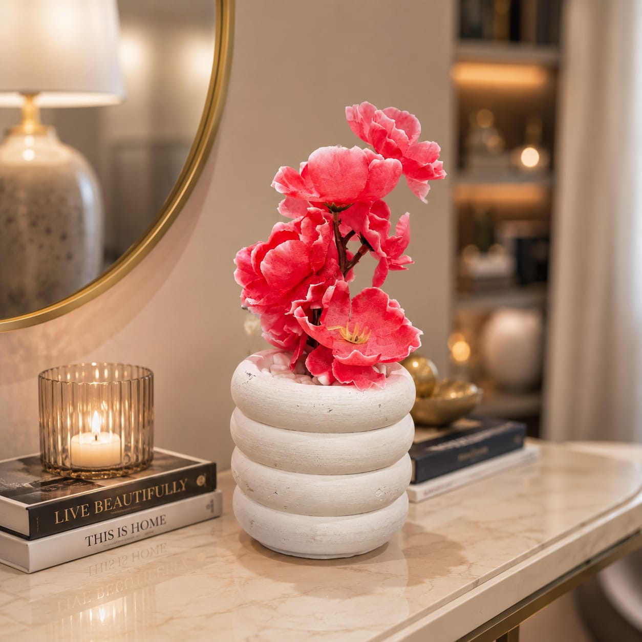 ARTIFICIAL FLOWER WITH STONE POT SMALL SIZE