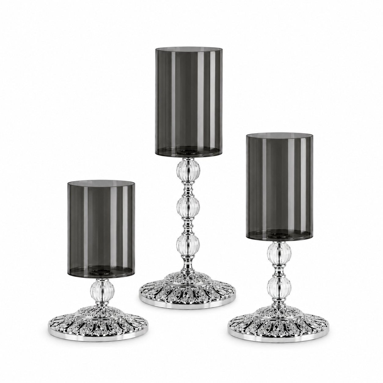 CANDLE HOLDER SINGLE GLASS SILVER SIRINLER