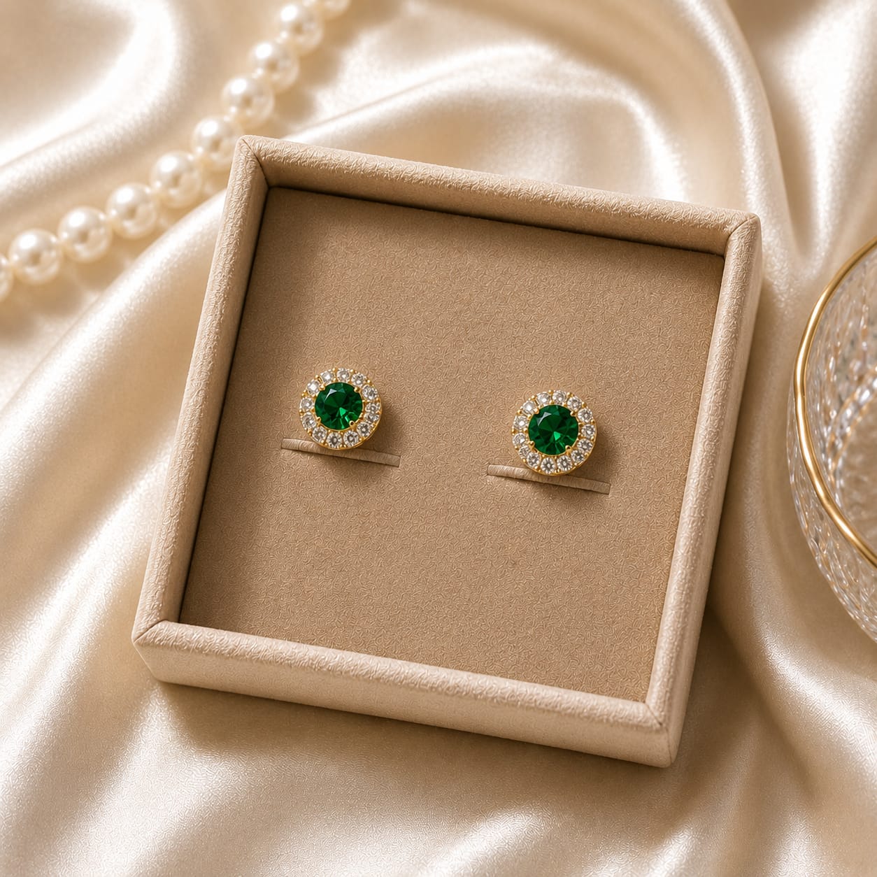STERLING SILVER EARRINGS GREEN  ROUND
