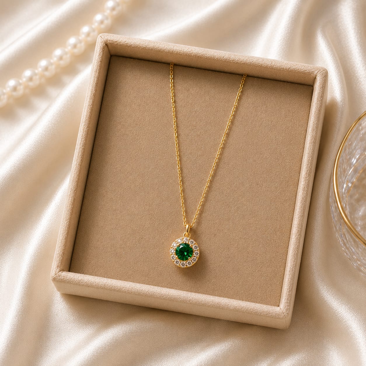 STERLING SILVER NECKLACE GREEN  ROUND