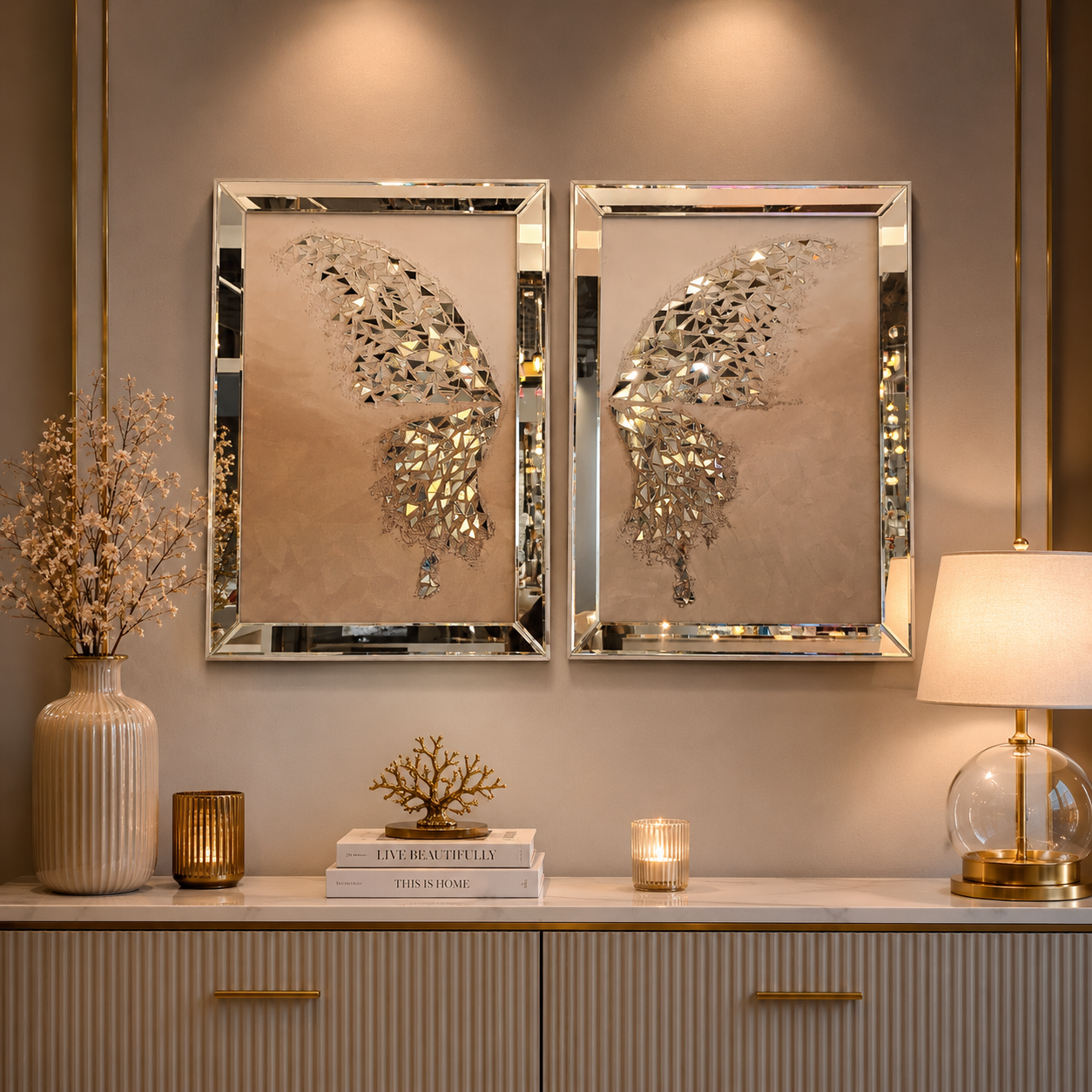 GOLD BUTTERFLY WALL DECOR TWO PCS 60X80 CM