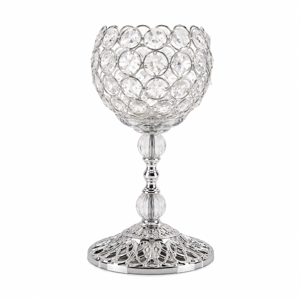 CANDLE HOLDER SINGLE 25 CM SILVER CYRSTAL