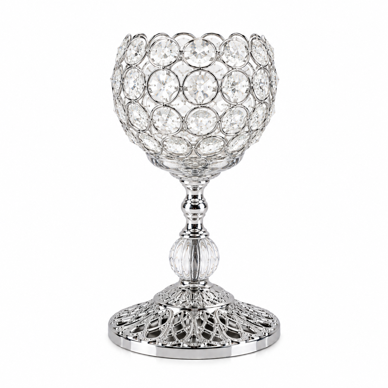 CANDLE HOLDER SINGLE 25 CM SILVER CYRSTAL